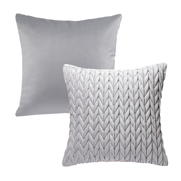 Phantoscope Decorative Throw Pillow Set, Soft Silky Velvet & Quilt Striped Velvet Series Cushion Bundle, for Sofa Couch Bedroom, Light Gray, 18" x 18"