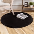 thumbnail image 1 of Phantoscope Deluxe Soft Faux Rabbit Fur Collection Round Decorative Home Decor Modern Area Rug, Black, 1 of 4