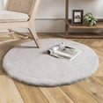 thumbnail image 1 of Phantoscope Deluxe Soft Faux Rabbit Fur Collection Round Decorative Home Decor Modern Area Rug, Gray, 1 of 4