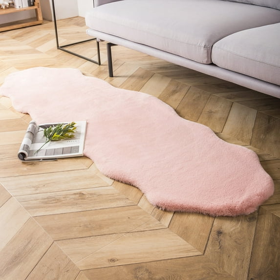 Phantoscope Deluxe Soft Faux Rabbit Fur Series Decorative Indoor Area Rug Chair Couch Cover, 2 x 6 Feet, Pink, 1 Pack