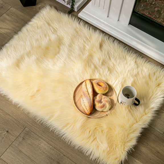 Phantoscope Deluxe Soft Faux Sheepskin Fur Collection Area Rug, Yellow