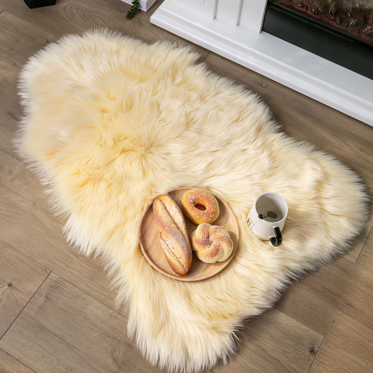 Deluxe Ultra Soft Faux Sheepskin Fur Series Fluffy Decorative Indoor Shag Area Rug, 2 x 3 Feet, Light Yellow, 1 Pack