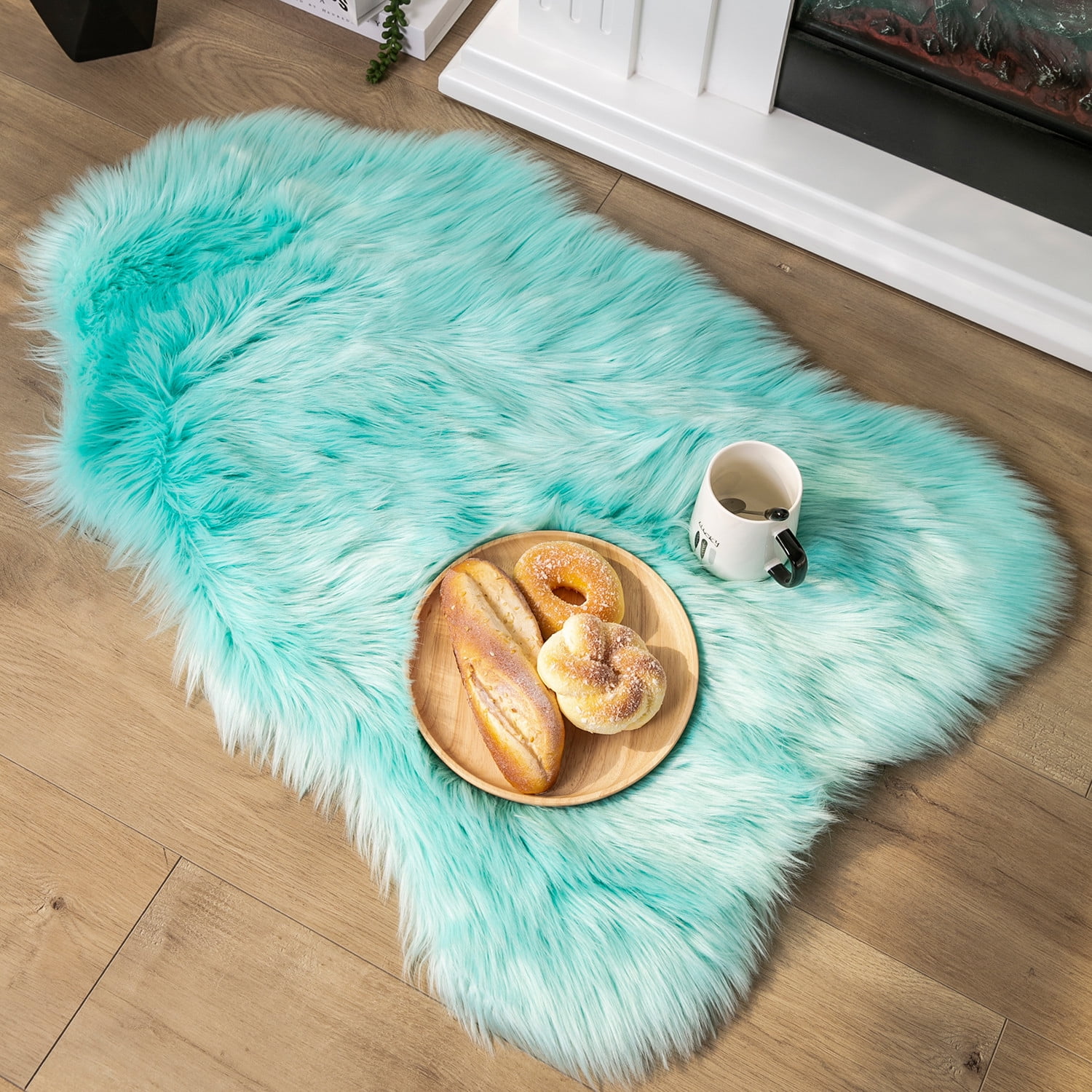 Phantoscope Deluxe Soft Faux Sheepskin Fur Shag Area Rug, Blue, 2x3 ft ...