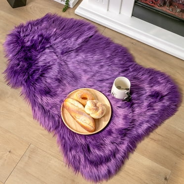 Deluxe Ultra Soft Faux Sheepskin Fur Series Fluffy Decorative Indoor Shag Area Rug, 2 x 3 Feet, Purple, 1 Pack