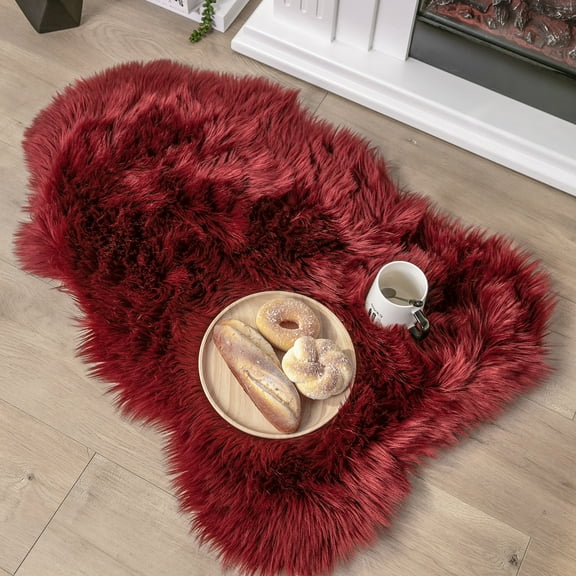 Deluxe Ultra Soft Faux Sheepskin Fur Series Fluffy Decorative Indoor Shag Area Rug, 2 x 3 Feet, Red, 1 Pack