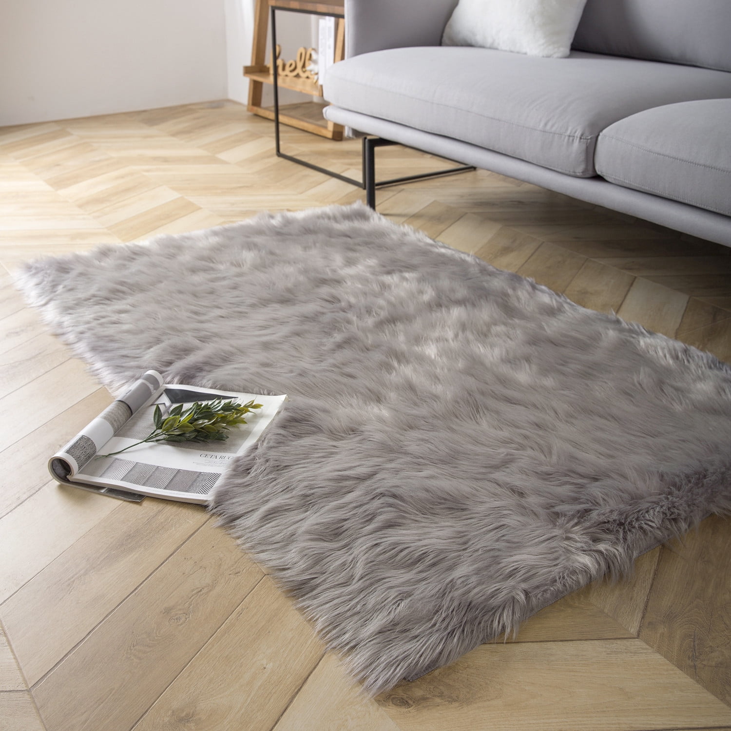Fancy Fur Rug Phantoscope Plush Modern Luxury Faux Sheepskin Fur Area Rug, Gray, 3x5 ...