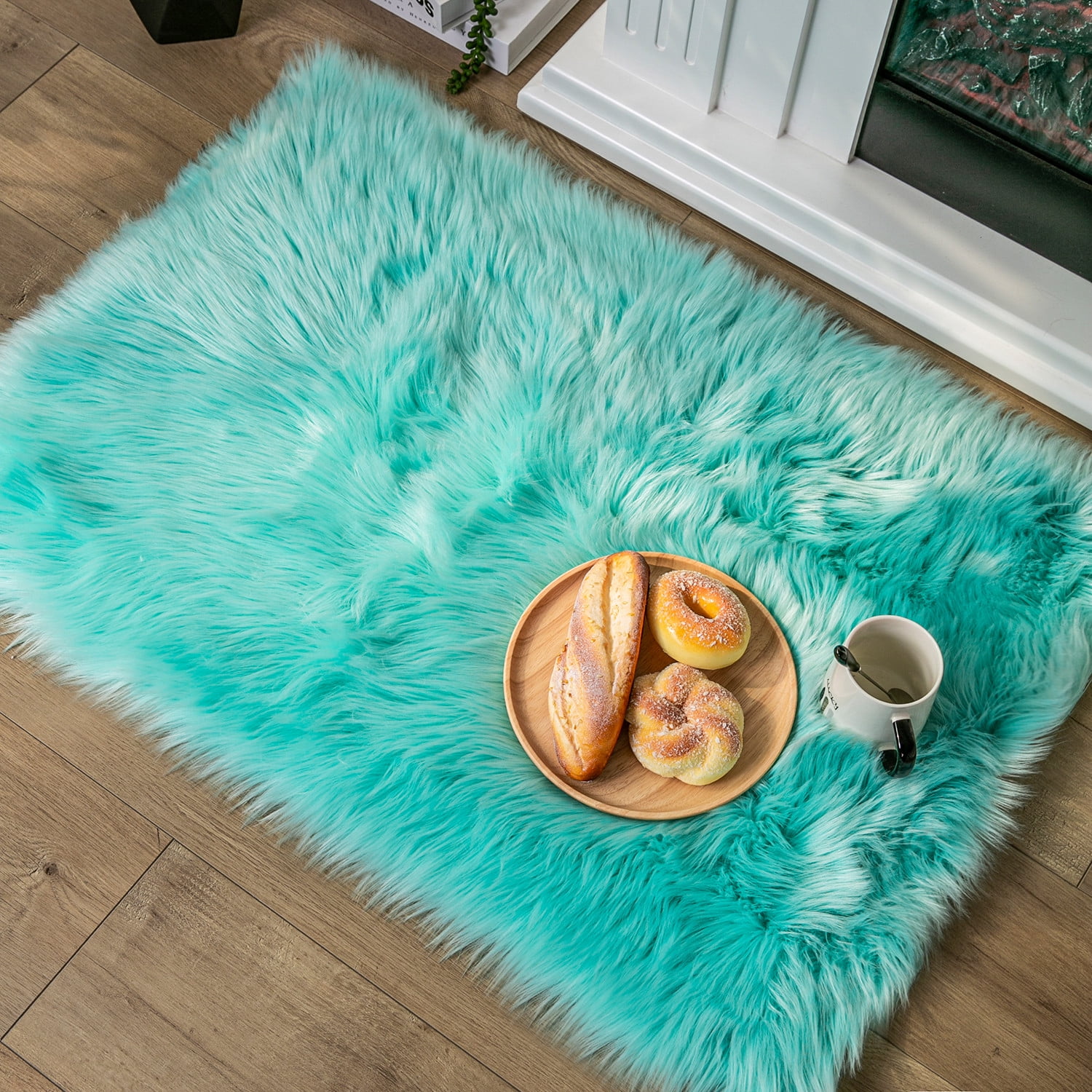 Deluxe Ultra Soft Faux Sheepskin Fur Series Fluffy Decorative Indoor Shag Area Rug, 2 x 3 Feet Rectangle, Turquoise, 1 Pack