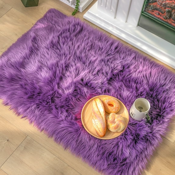 Phantoscope Deluxe Soft Faux Sheepskin Fur Collection Decorative Shag Modern Area Rug, Purple