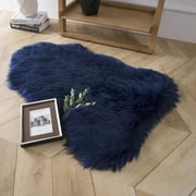 Phantoscope Deluxe Soft Faux Sheepskin Fur Series Decorative Indoor Area Rug 2 x 3 Feet, Navy Blue, 1 Pack
