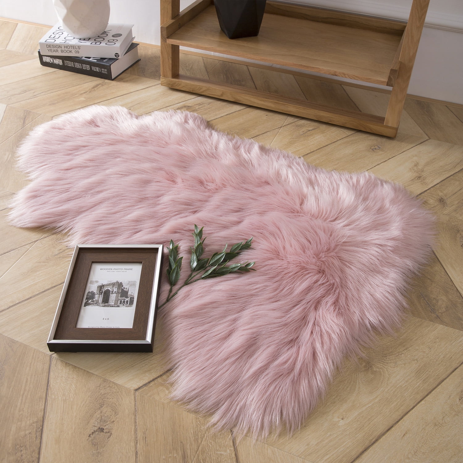 Phantoscope Deluxe Soft Faux Sheepskin Fur Series Decorative Indoor Area Rug 2 x 3 Feet, Pink, 1 Pack