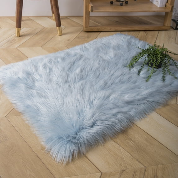 Phantoscope Deluxe Soft Faux Sheepskin Fur Series Decorative Indoor Area Rug 2 x 3 Feet Rectangle, Light Blue, 1 Pack