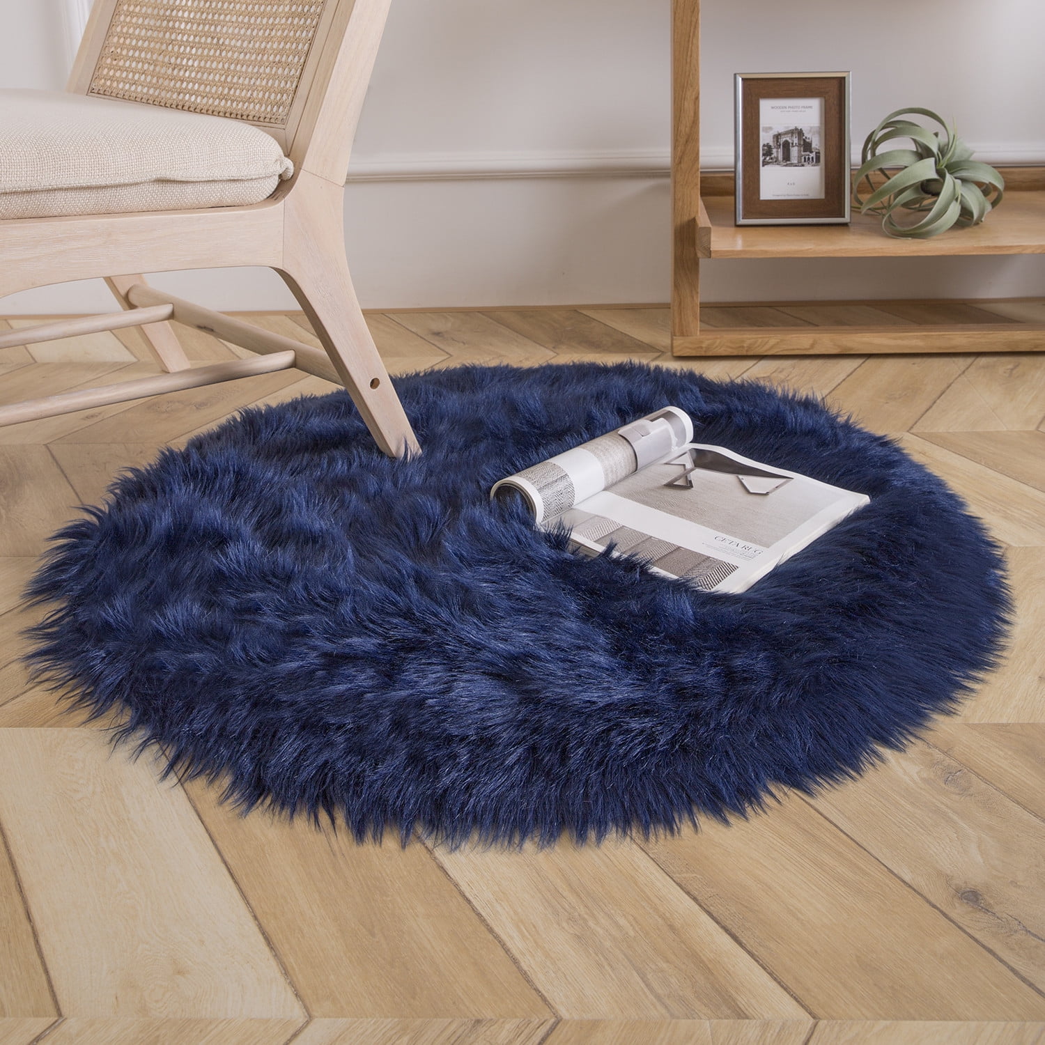 Phantoscope Faux Sheepskin Fur Area Rug - Navy Blue - Walmart.com