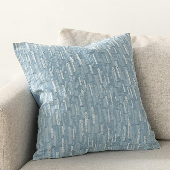 Phantoscope Denim Jacquard Throw Pillow Striped Decorative Pillow, 18"x 18", Light Blue, 1 Pack