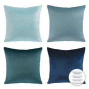 Phantoscope Designer's Choice Decorative Throw Pillow Bundle Set, Blue Gradient Silky Velvet Series Covers with inserts, 18" x 18", 4 Pack