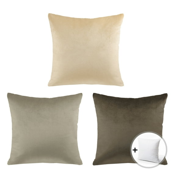 Phantoscope Designer's Choice Decorative Throw Pillow Bundle Set, Light Coffee Gradient Silky Velvet Series Covers with inserts, 18" x 18", 3 Pack