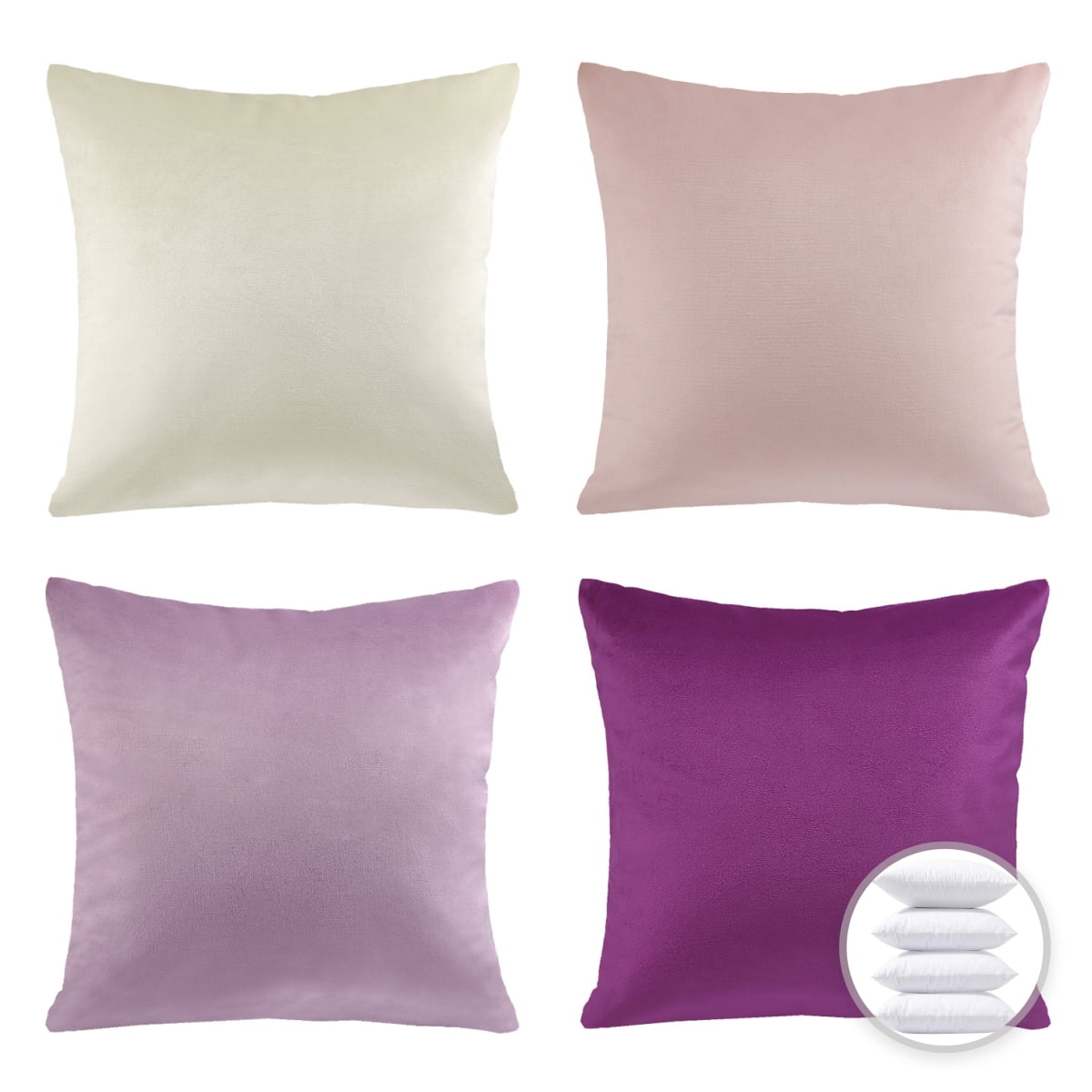 Phantoscope Designer's Choice Decorative Throw Pillow Bundle Set, Light Pink Gradient Silky Velvet Series Covers with inserts, 20" x 20", 4 Pack