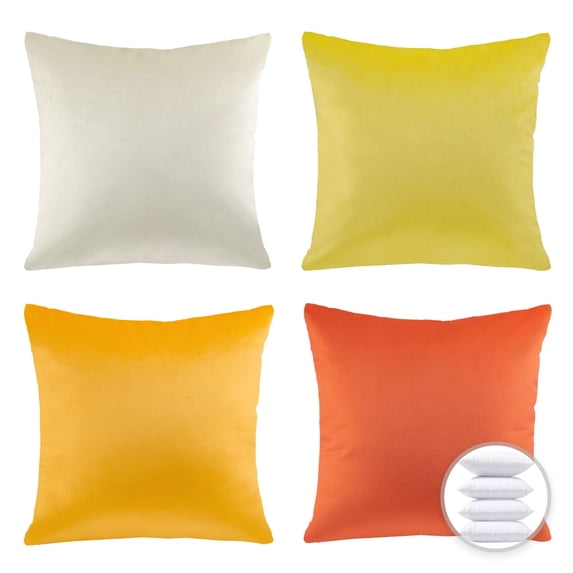 Phantoscope Designer's Choice Decorative Throw Pillow Bundle Set, Yellow Gradient Silky Velvet Series Covers with inserts, 20" x 20", 4 Pack