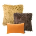 thumbnail image 1 of Phantoscope Designer's Choice Decorative Throw Pillow Set, Fluffy Faux Fur & Modern Faux Leather Bundle, 12" x 20" Orange Leather + 20" x 20" Brown Fur + 22" x 22" Orange Fur, 3 Pack, 1 of 7