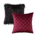 thumbnail image 1 of Phantoscope Designer's Choice Decorative Throw Pillow Set, Fluffy Faux Fur & Pleated Velvet Bundle, for Sofa Couch Bedroom, 18" x 18", Black Fur and Red Velvet, 2 Pack, 1 of 5