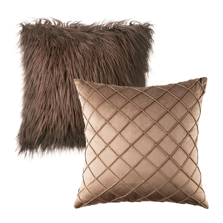 Phantoscope Pack of 2 Faux Fur Striped Throw Decorative Pillow