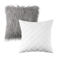 thumbnail image 1 of Phantoscope Designer's Choice Decorative Throw Pillow Set, Fluffy Faux Fur & Pleated Velvet Bundle, for Sofa Couch Bedroom, 18" x 18", Dark Gray Fur and Off White Velvet, 2 Pack, 1 of 5