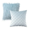thumbnail image 1 of Phantoscope Designer's Choice Decorative Throw Pillow Set, Fluffy Faux Fur & Pleated Velvet Bundle, for Sofa Couch Bedroom, 18" x 18", Light Blue, 2 Pack, 1 of 5