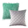 thumbnail image 1 of Phantoscope Designer's Choice Decorative Throw Pillow Set, Fluffy Faux Fur & Pleated Velvet Bundle, for Sofa Couch Bedroom, 18" x 18", Turquoise Fur and Light Gray Velvet, 2 Pack, 1 of 5