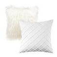 thumbnail image 1 of Phantoscope Designer's Choice Decorative Throw Pillow Set, Fluffy Faux Fur & Pleated Velvet Bundle, for Sofa Couch Bedroom, 18" x 18", Off White, 2 Pack, 1 of 5
