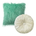 thumbnail image 1 of Phantoscope Designer's Choice Decorative Throw Pillow Set, Fluffy Faux Fur & Velvet Pleated Pumpkin Bundle, for Sofa Couch Bedroom, 18" x 18"+ 16" x 16", Turquoise and Off White, 2 Pack, 1 of 6