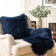 thumbnail image 1 of Phantoscope Designer's Choice Faux Fur Decorative Throw Pillow + Area Rug Bundle, 18" x 18"/ 2' x 3', Navy Blue, 1 Pillow + 1 Rug, 1 of 5