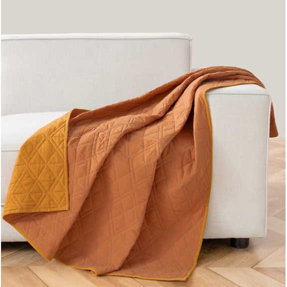 Phantoscope Diamond Quilted Throw Blanket for Couch Bed Sofa, Soft Solid Color Decorative Blanket, 50x60 Inches, Caramel