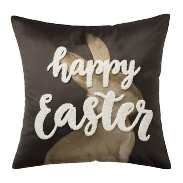 Phantoscope Easter Embroidered Letter Pillow Cover Decorative for Home, Living Room, Bedroom, Office, 18" x 18", Dark Coffee, 1 Pack