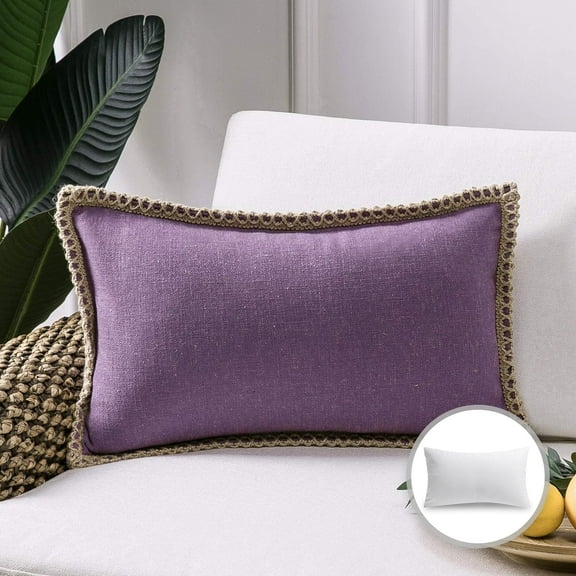 Phantoscope Farmhouse Burlap Linen Tailored Edge Series Decorative Throw Pillow, 12" x 20", Purple, 1 Pack
