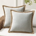 thumbnail image 1 of Phantoscope Set of 2 Soft Farmhouse Decorative Throw Pillow Covers, Burlap Linen Trimmed Tailored Edges Boho Accent Cushions Decor for Couch Sofa, Grey, 18x18 Inch, 1 of 9