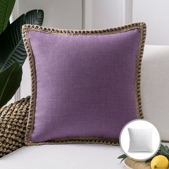 Phantoscope Farmhouse Burlap Linen Tailored Edge Series Decorative Throw Pillow, 22" x 22", Purple, 1 Pack