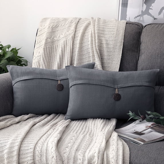 Phantoscope Farmhouse Button Series Outdoor Decorative Throw Pillow, 12" x 20", Dark Gray, 2 Pack
