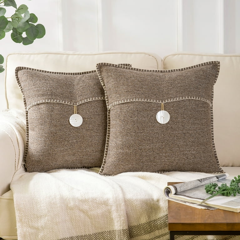 Phantoscope Farmhouse Button Series Square Decorative Throw Pillow Cover for Couch 18 x 18