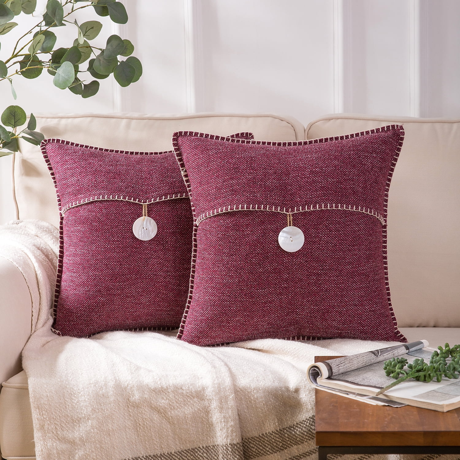 Button Square Velvet Cushion Pillow