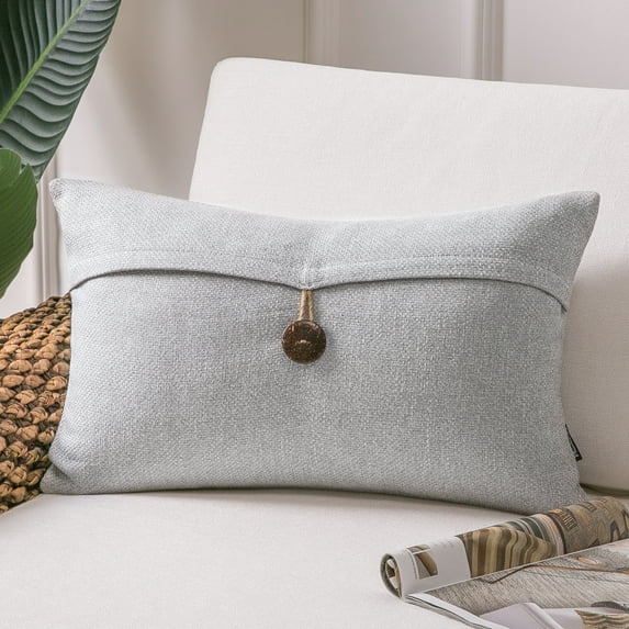 Phantoscope Farmhouse Series Cotton Blend Decorative Throw Pillow with Single Button, 12" x 20", Light Grey, 1 Pack