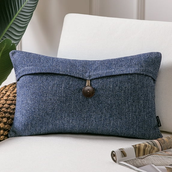 Phantoscope Farmhouse Series Cotton Blend Decorative Throw Pillow with Single Button, 12" x 20", Navy, 1 Pack