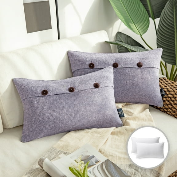 Phantoscope Farmhouse Series Triple Button Decorative Throw Pillow, 12" x 20", Light Purple, 2 Pack