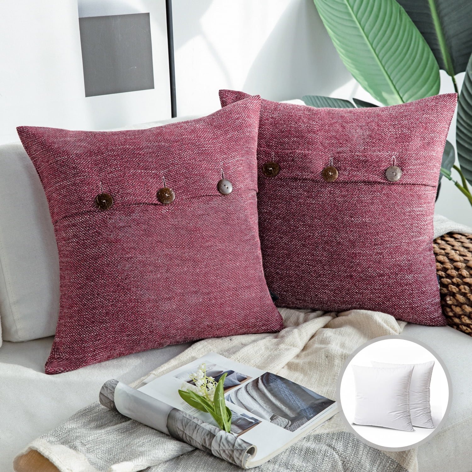 Phantoscope Farmhouse Series Triple Button Decorative Throw Pillow 18