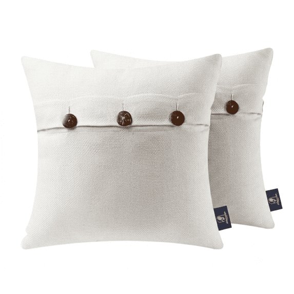 Phantoscope Farmhouse Triple Button Linen Decorative Throw Pillow, Ivory, 18" x 18", 2 Pack