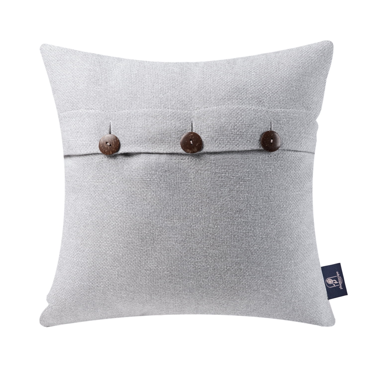 Phantoscope Farmhouse Triple Button Linen Decorative Throw Pillow, Light Gray, 18" x 18", 1 Pack