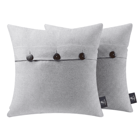 Phantoscope Farmhouse Triple Button Linen Decorative Throw Pillow, Light Gray, 18" x 18", 2 Pack