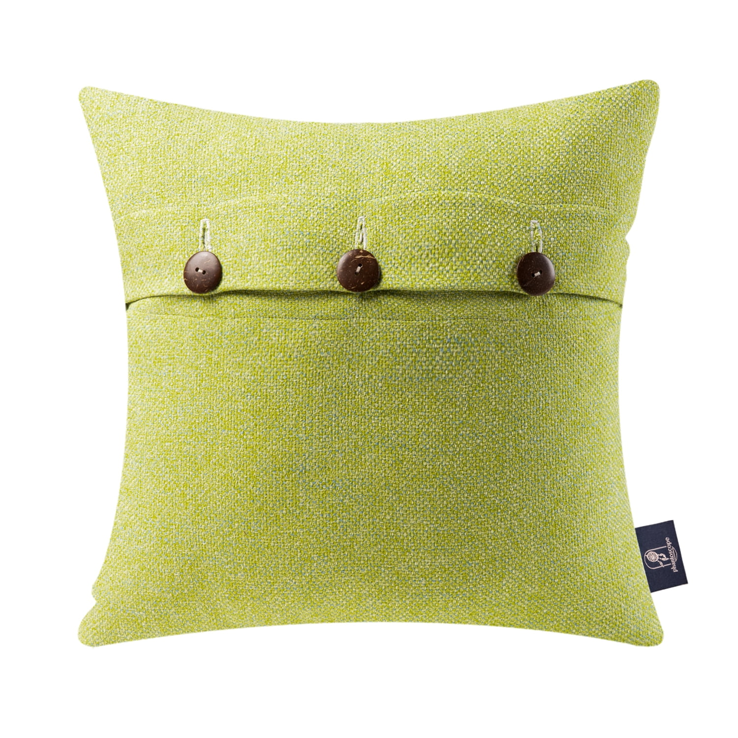 Phantoscope Farmhouse Triple Button Linen Decorative Throw Pillow, Sage Green, 18" x 18", 1 Pack