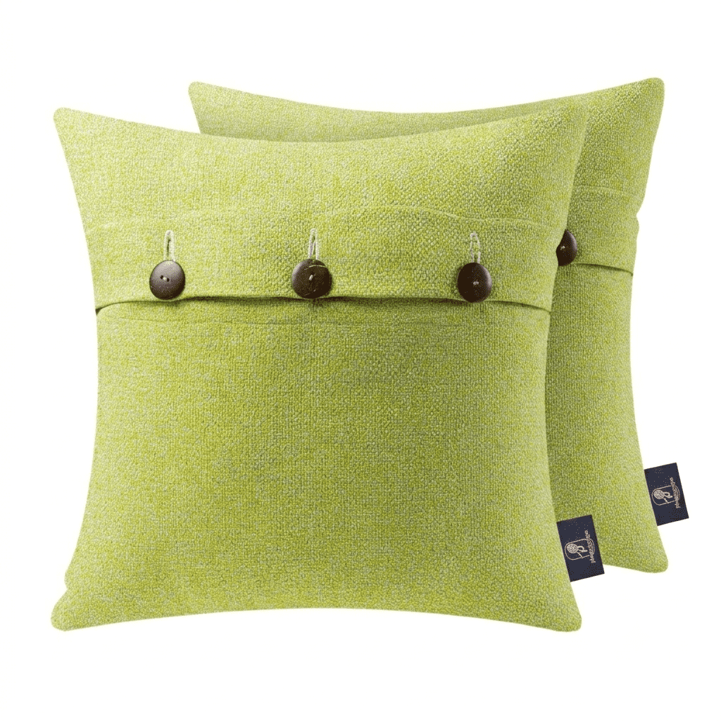 Phantoscope Farmhouse Triple Button Linen Decorative Throw Pillow, Sage Green, 18" x 18", 2 Pack