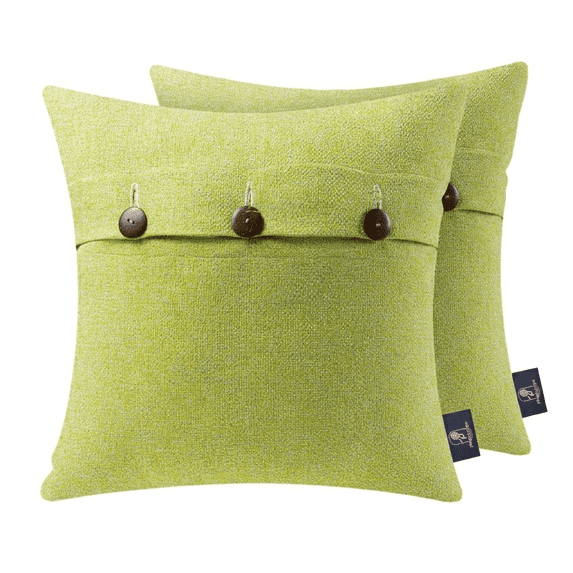 Phantoscope Farmhouse Triple Button Linen Decorative Throw Pillow, Sage Green, 18" x 18", 2 Pack