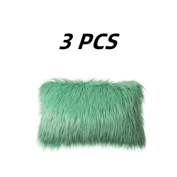 Faux Fur Pillow Cover Fluffy Solid Decorative Throw Pillow Case Cushion Cover for Bedroom and Couch,Turquoise, 12" x 20", 3 Pack