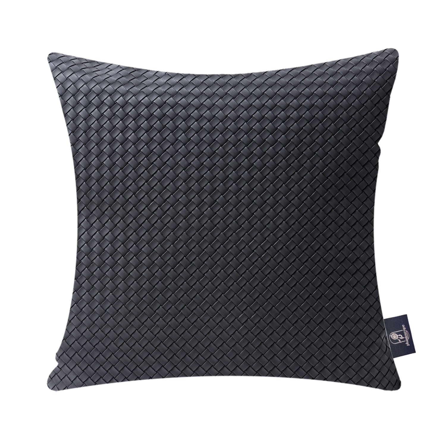 Phantoscope Faux Leather Woven Throw Pillows, Modern Farmhouse Decorative Accent Pillows, Dark Gray, 18 x 18 in, Set of 2